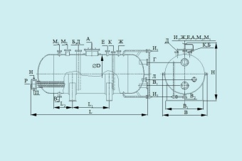 Чертеж Горизонтальные аппараты ГЭЭ с эллиптическими днищами